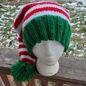 Hand knitted elf hat with pom pom